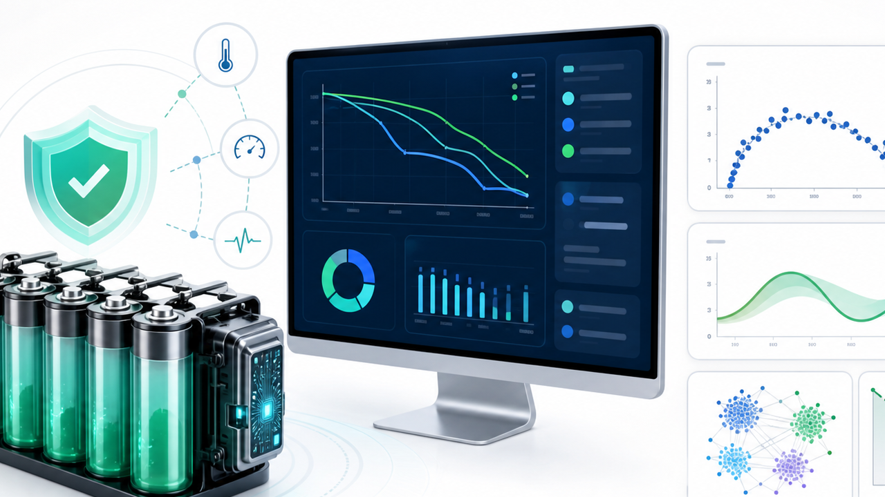 Scientific illustration of battery management and prediction